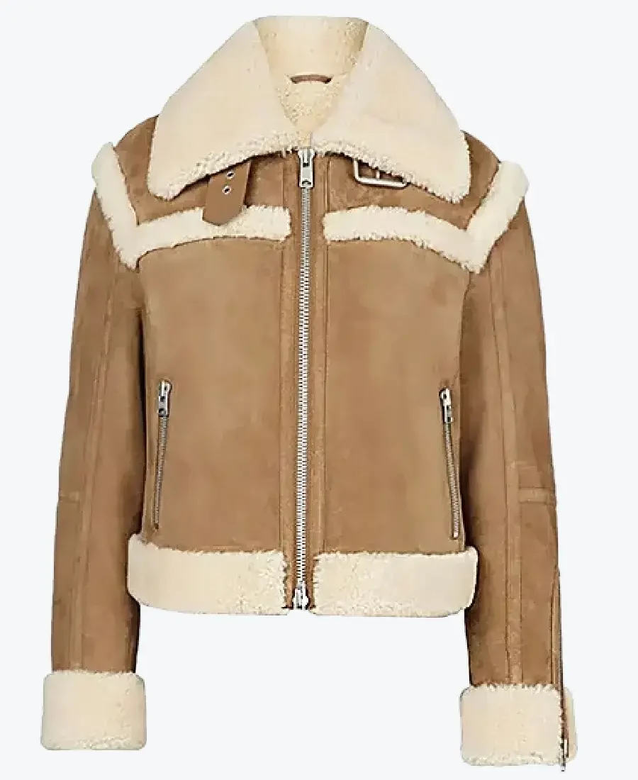 Shop The Vickie Women’s Brown Shearling Suede Aviator Jacket - Rare Jackets