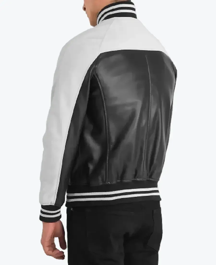 Shop The Walter Men’s Black and White Leather Varsity Jackets Rare Jacket