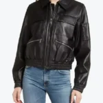 Shop The Women Black Leather Bomber Jacket - Rare Jackets