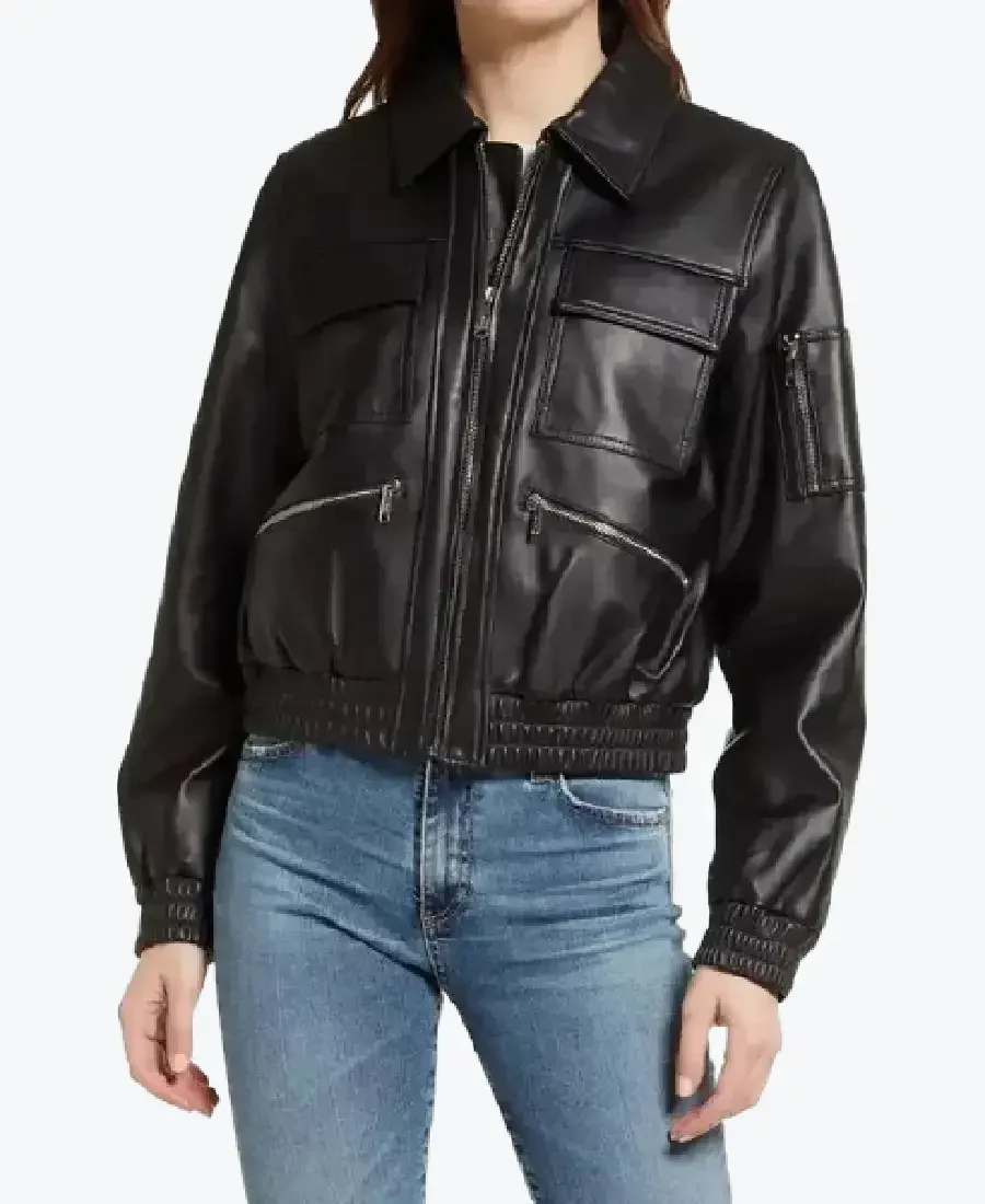 Shop The Women Black Leather Bomber Jacket - Rare Jackets