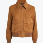 Shop The Women Camel Lauren Brown Suede Bomber Jacket - Rare Jackets