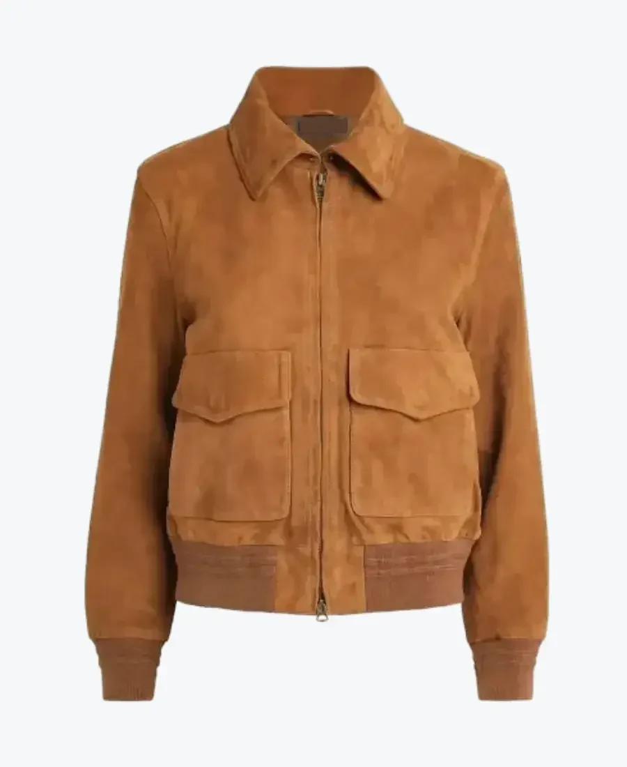 Shop The Women Camel Lauren Brown Suede Bomber Jacket - Rare Jackets
