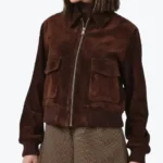 Shop The Women Camel Lauren Brown Suede Bomber Jacket (2) - Rare Jackets