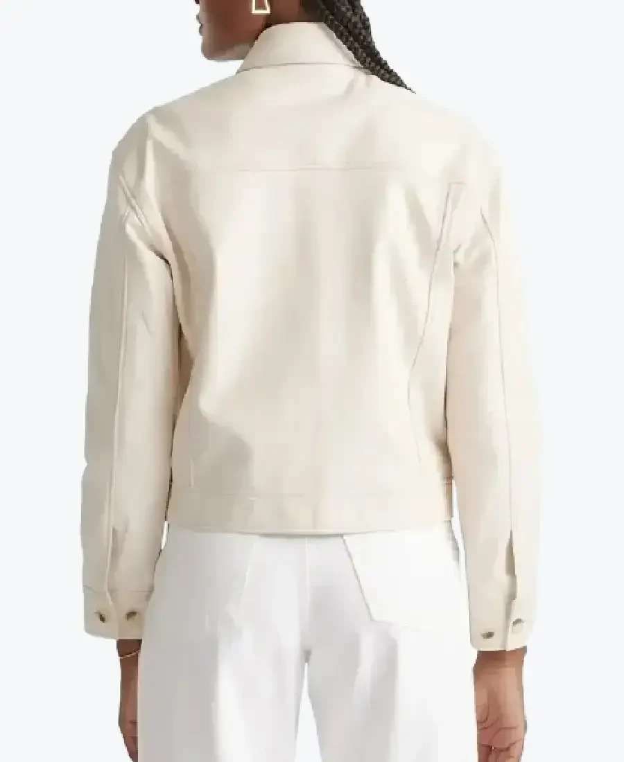 Shop The Women Cropped Cream Leather Shirt Jackets Rare Jacket