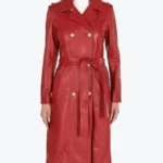 Shop The Women Double Breasted Red Long Leather Coat - Rare Jackets
