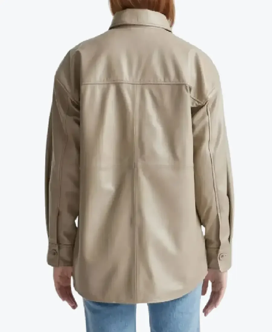 Shop The Women SImple Beige Leather Shirt Jackets Rare Jacket