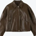 Shop The Women Vintage Brown Leather Bomber Jacket