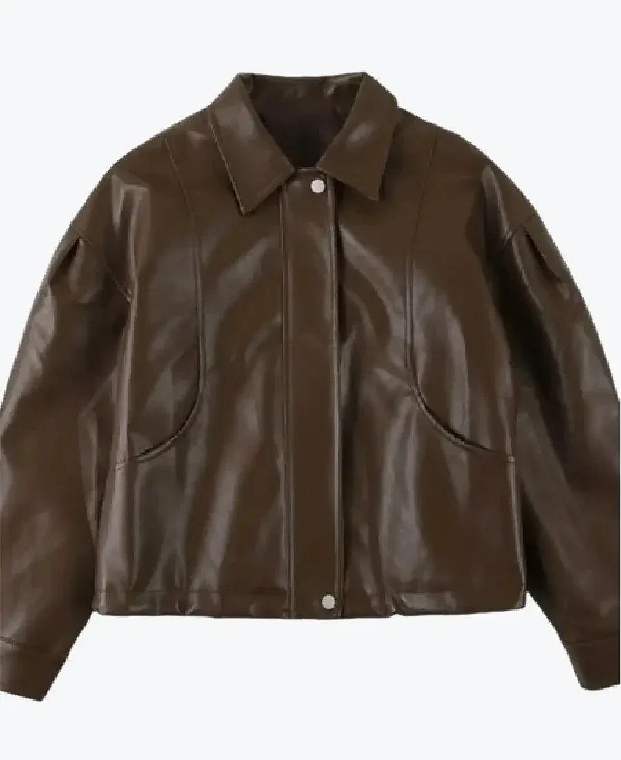 Shop The Women Vintage Brown Leather Bomber Jacket
