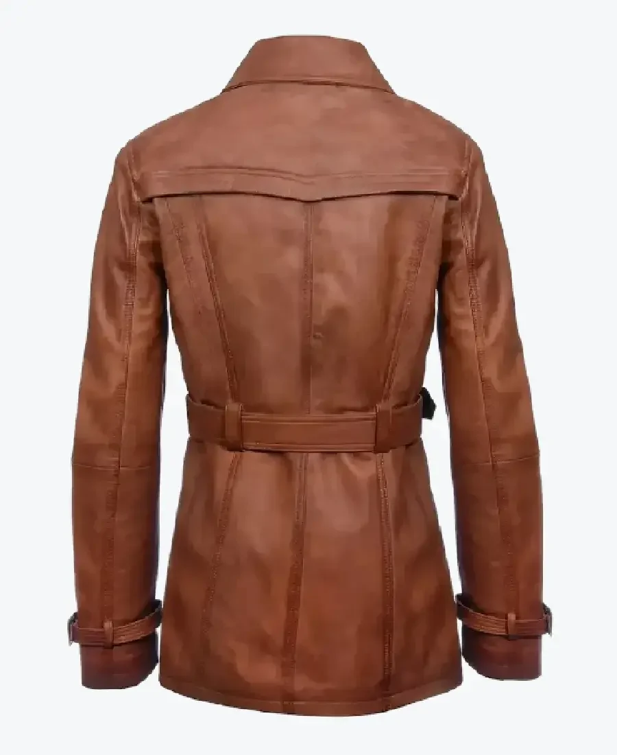 Shop The Women’s Double-Breasted Mid Length Brown Leather Coats Rare Jacket