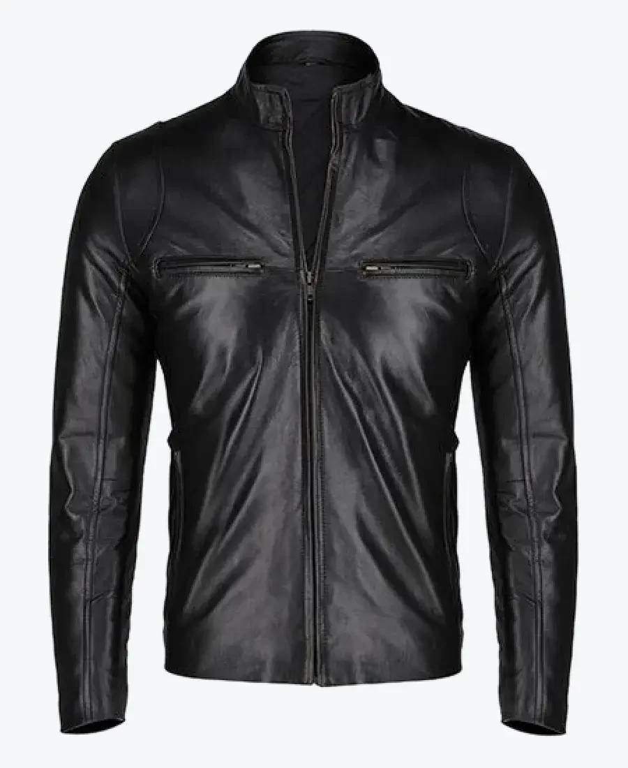 Shop The _Douglas Slim Fit Black Leather Jacket For Men - Rare Jackets