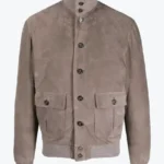 Shop TheRay Men’s Light Grey A-1 Bomber Suede Jacket - Rare Jackets