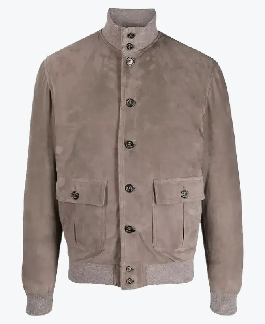 Shop TheRay Men’s Light Grey A-1 Bomber Suede Jacket - Rare Jackets