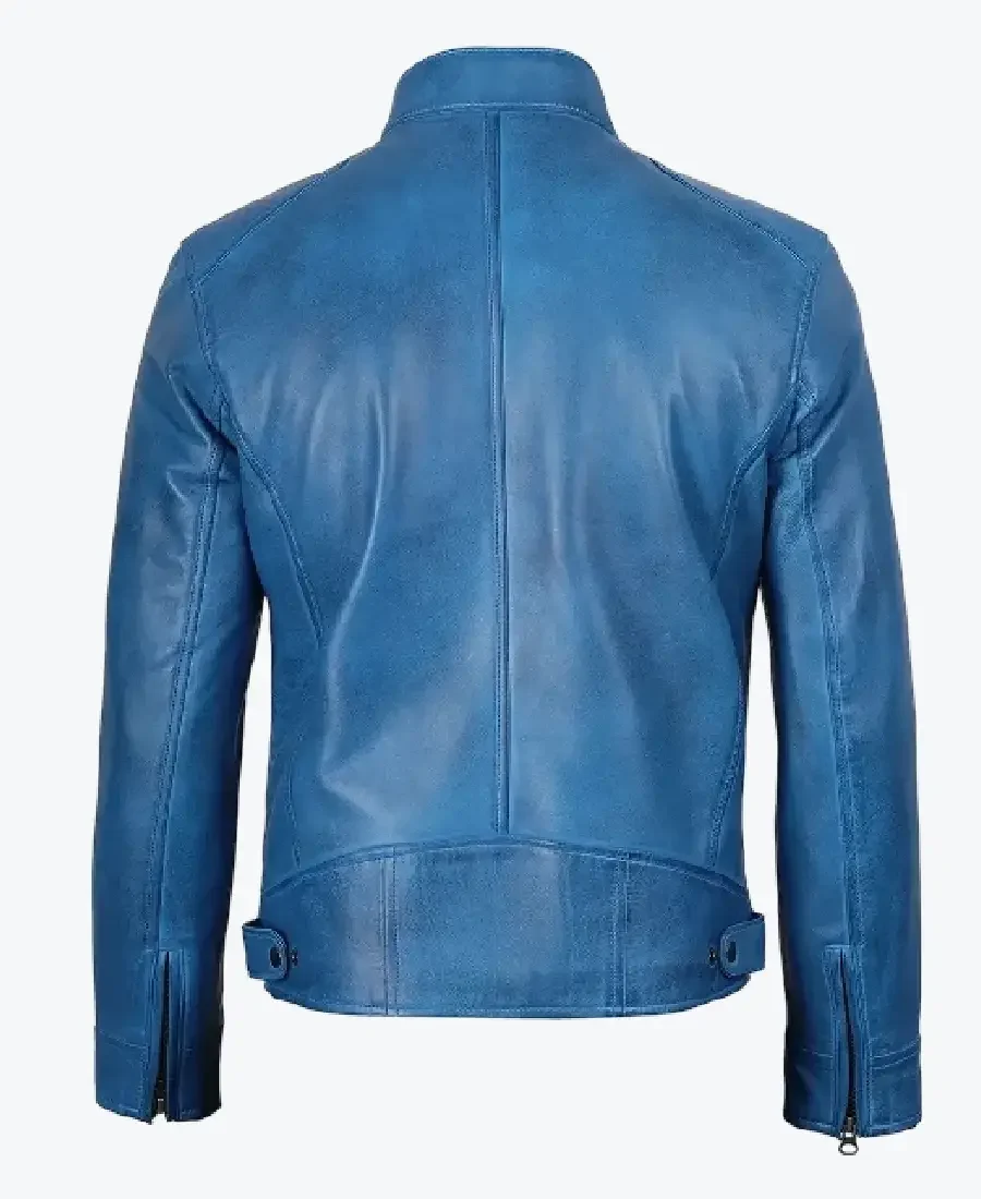 Shop the Dodge Blue Cafe Racer Leather Jackets Rare Jacket