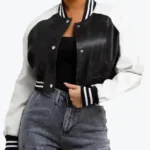 Shop the Louisse Women’s Black and White Leather Varsity Jacket - Rare Jackets