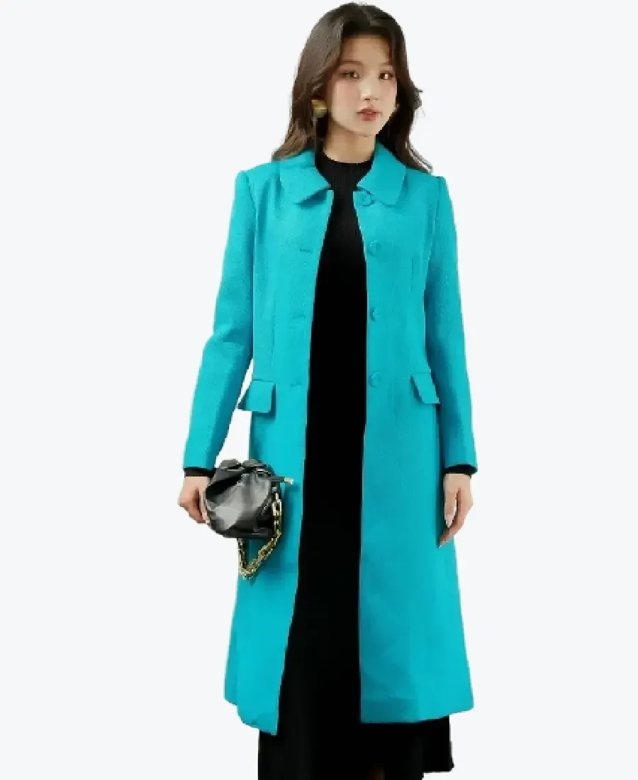 Sixdo Blue Long Woven Coat Front - Rare Jackets