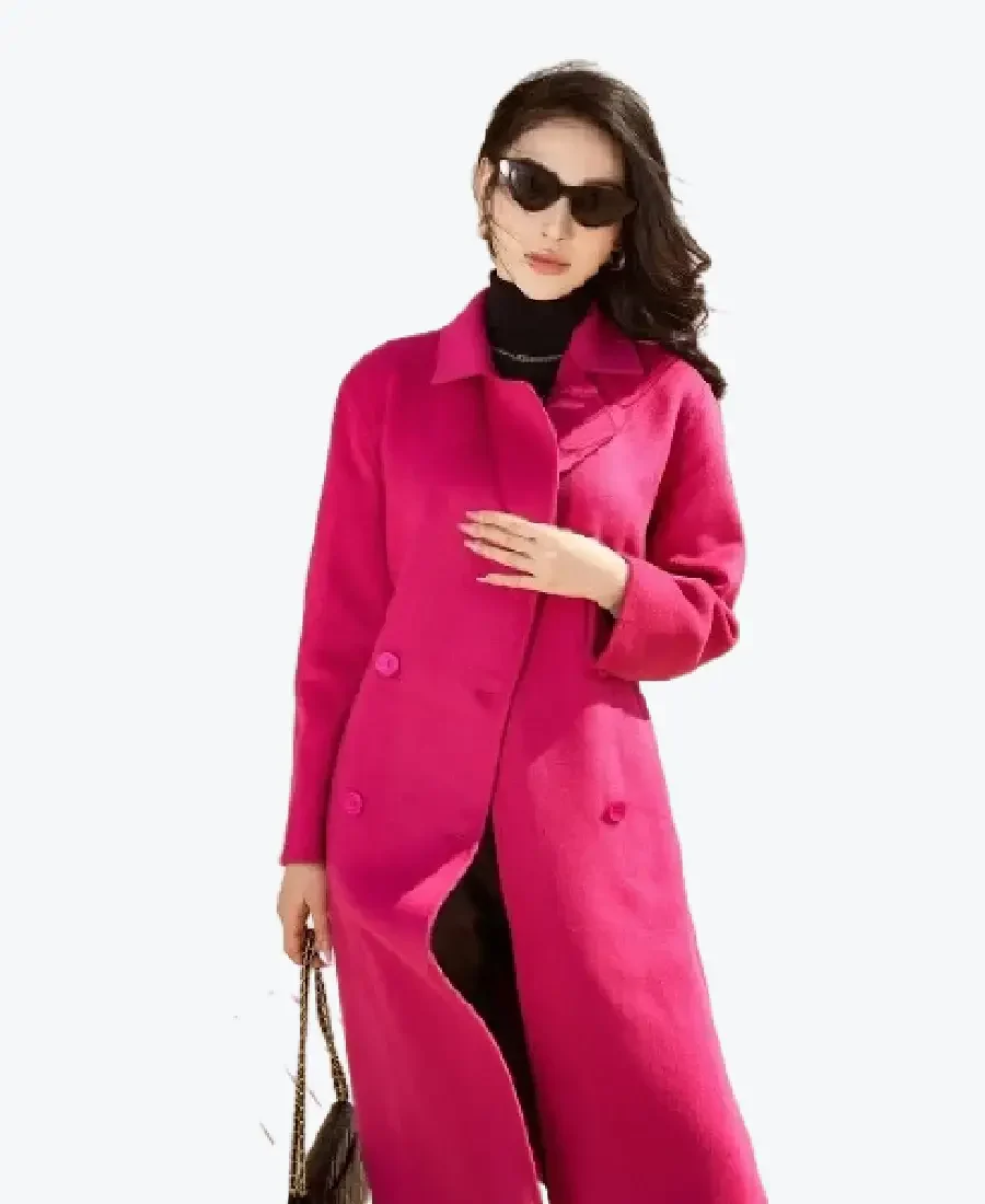 Sixdo Double Breasted Pink Long Coat Front - Rare Jackets