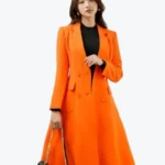 Sixdo Orange Long Woven Coat Front - Rare Jackets