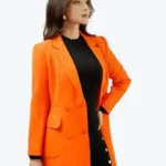 Sixdo Orange Long Woven Coat Side - Rare Jackets