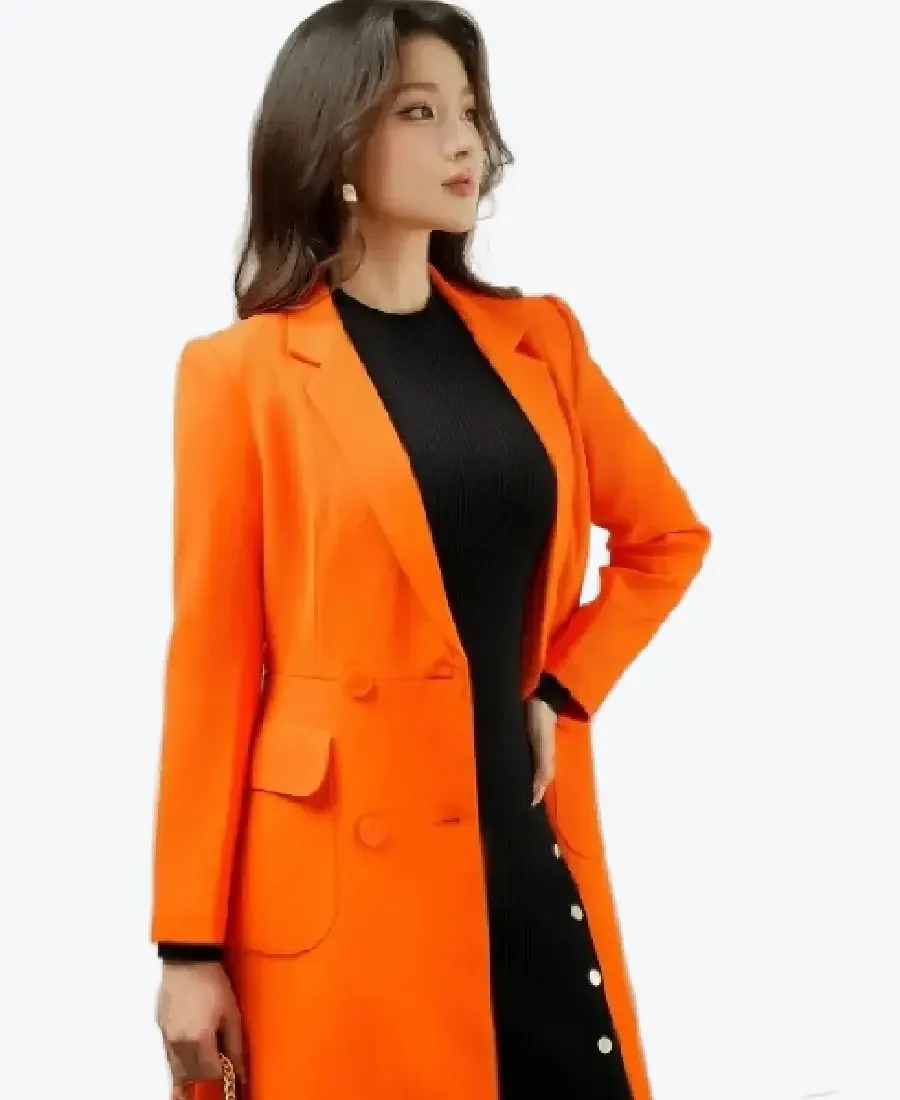 Sixdo Orange Long Woven Coat Side - Rare Jackets
