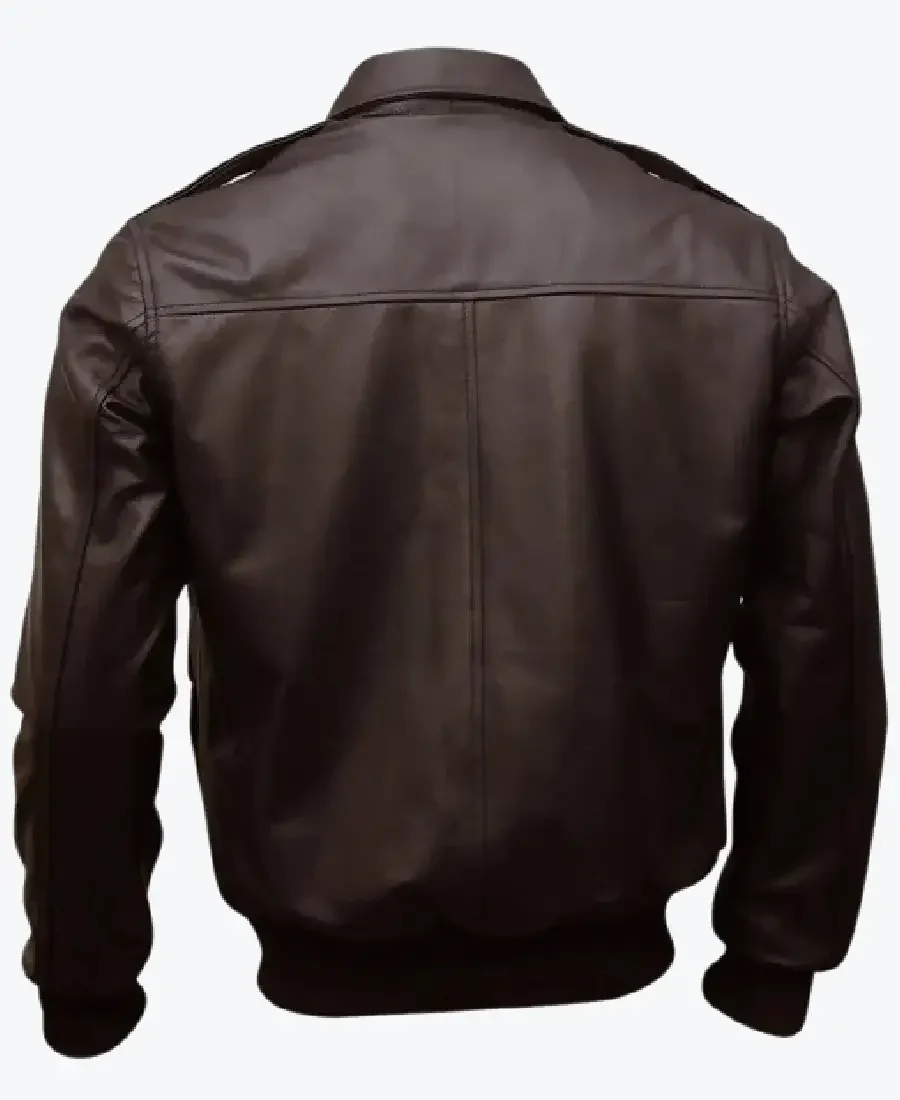 Stuart Men’s Dark Brown A-2 Bomber Leather Jacket Back - Rare Jackets
