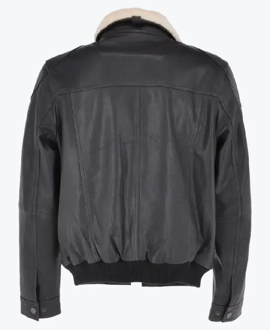 Ted Mens Black Bomber Leather Jacket Back - Rare Jackets