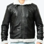 Theodore Men’s Black Hooded B-3 Bomber Leather Jacket