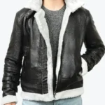 Theodore Men’s Black Hooded B-3 Bomber Leather Jacket Fronts