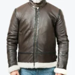 Theodore Men’s Brown B-3 Bomber Leather Jacket Collar
