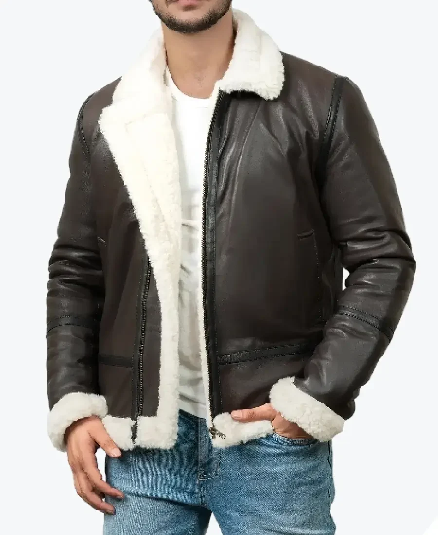 Theodore Men’s Brown B-3 Bomber Leather Jacket