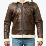 Theodore Men’s Brown Hooded B-3 Bomber Leather Jackets
