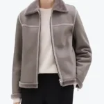 Theory A-Line Shearling Aviator Jacket Fronts