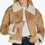 Time and Tru Bonded Faux Shearling Bomber Jacket Brown