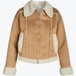 Time and Tru Bonded Faux Shearling Bomber Jacket Brown Front