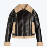 Time and Tru Bonded Faux Shearling Bomber Jacket Front Black