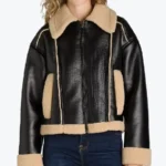 Time and Tru Bonded Faux Shearling Bomber Jackets Black