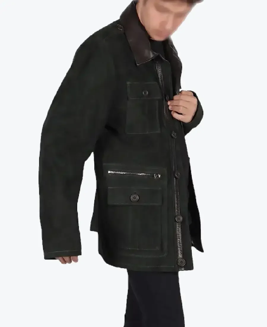 Tom Mens Green Suede Leather Jacket Side - Rare Jackets