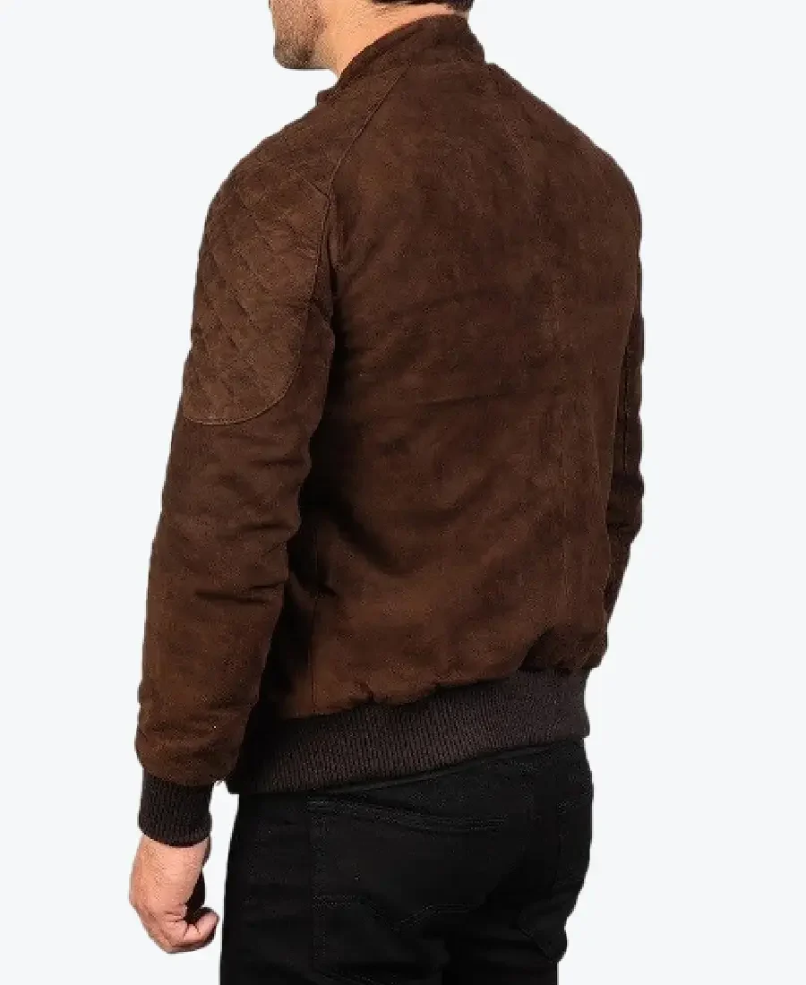 Trendy Sven Mocha Suede Bomber Jacket Back - Rare Jackets