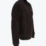 Trevor Mens Dark Brown Suede Bomber Jacket Side - Rare Jackets