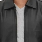 Vegan Black Leather Jacket with Shirt Collar Collar Rare Jacket