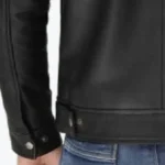 Vegan Black Leather Jacket with Shirt Collar Sleeves Rare Jacket