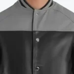Venus Men’s Black and Grey Leather Varsity Jacket Collar Rare Jacket