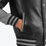 Venus Men’s Black and Grey Leather Varsity Jacket Sleeves Rare Jacket
