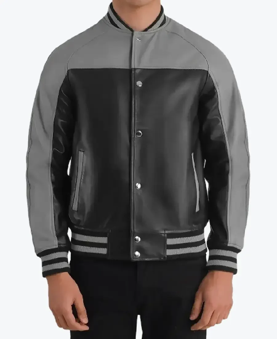 Venus Men’s Black and Grey Leather Varsity Jackets Rare Jacket