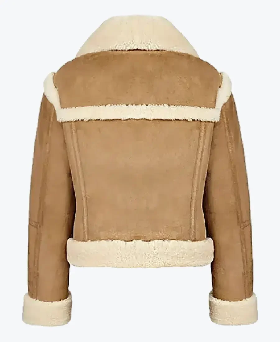 Vickie Women’s Brown Shearling Suede Aviator Jacket Back - Rare Jackets