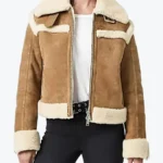 Vickie Women’s Brown Shearling Suede Aviator Jacket Front - Rare Jackets