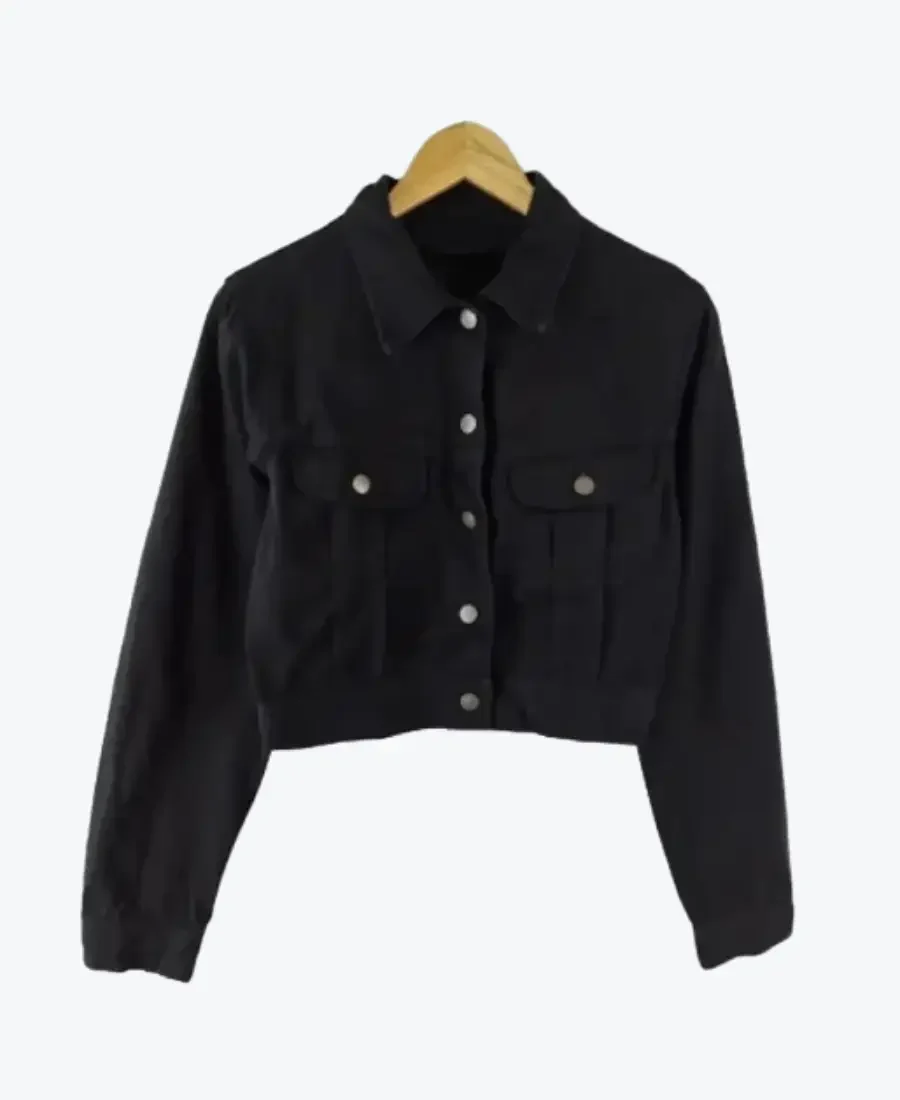 Vintage DKNY Black Crop Denim Jacket Front View - Rare Jackets