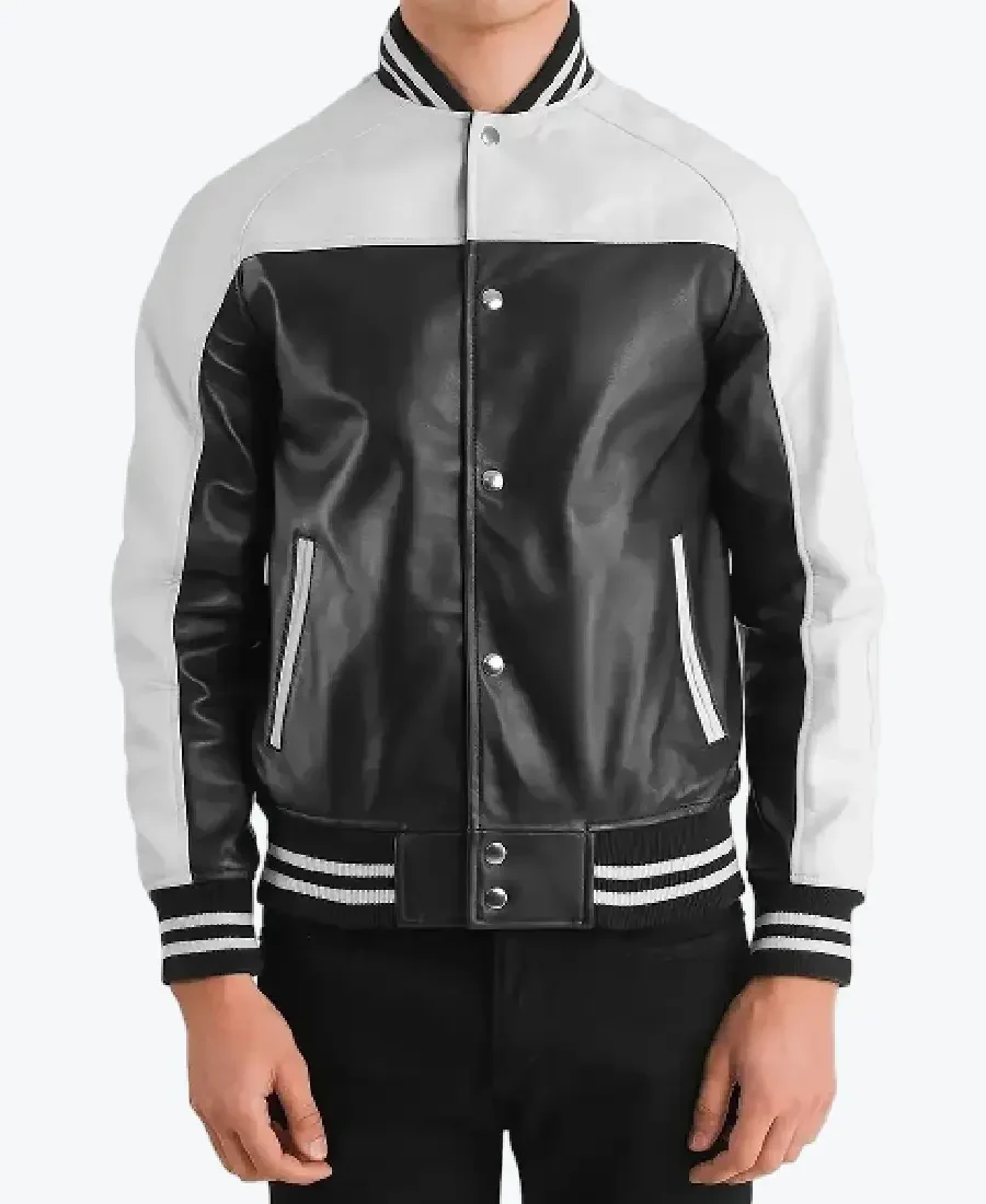 Walter Men’s Black and White Leather Varsity Jackets Rare Jacket