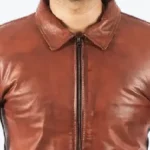 Wayne Men’s Vintage Brown Leather Jacket Collar Rare Jacket