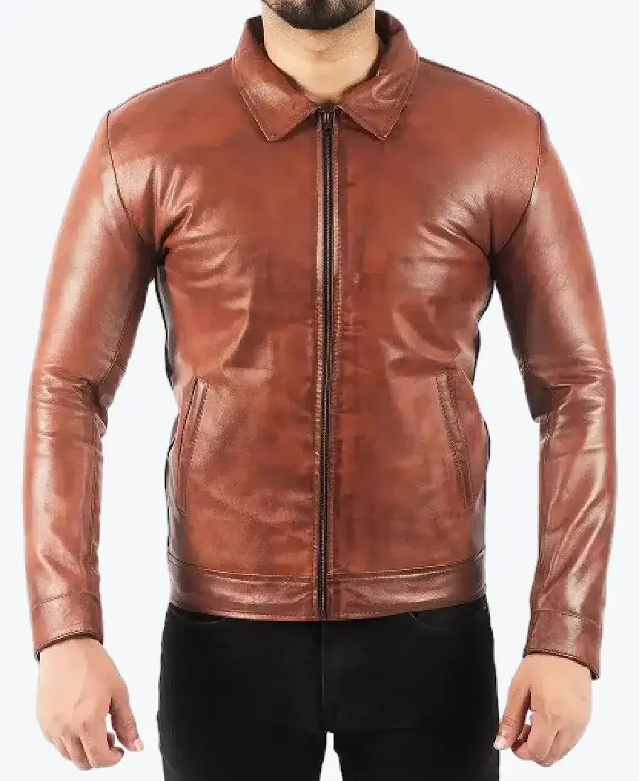 Wayne Men’s Vintage Brown Leather Jacket Rare Jacket