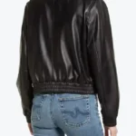 Women Black Leather Bomber Jacket Back - Rare Jackets